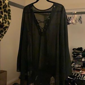 Black sheer lace up dress